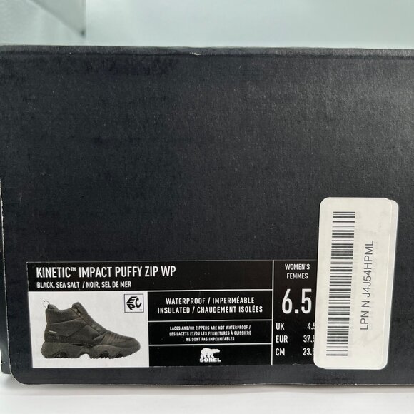 Sorel Kinetic Impact Puffy Zip – Women’s 6.5 – Black/Sea Salt – BRAND NEW in Box - Picture 12 of 12